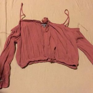 Pink open front crop top